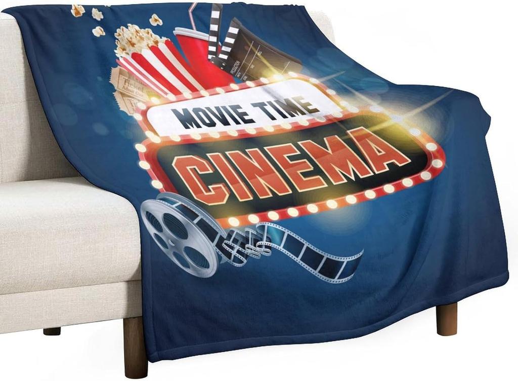 Popcorn Cartoon Throw Blanket Modern Art Print Black Cozy Lightweight for Bedroom Living Room Dorm Chair Sofa Travel xin