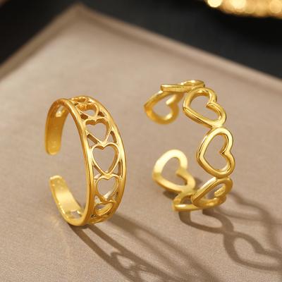 Stainless Steel Rings Classic Fashion Hollowed Out Design Adjustable Size Two Piece Ring Set For Women Zircon Party Noble Gifts