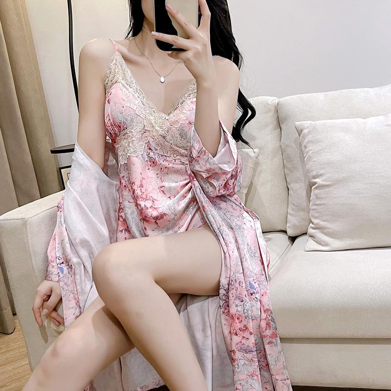New women's summer ice silk pajamas sexy chest pads spring and autumn suspenders Internet celebrity shorts two-piece loungewear set