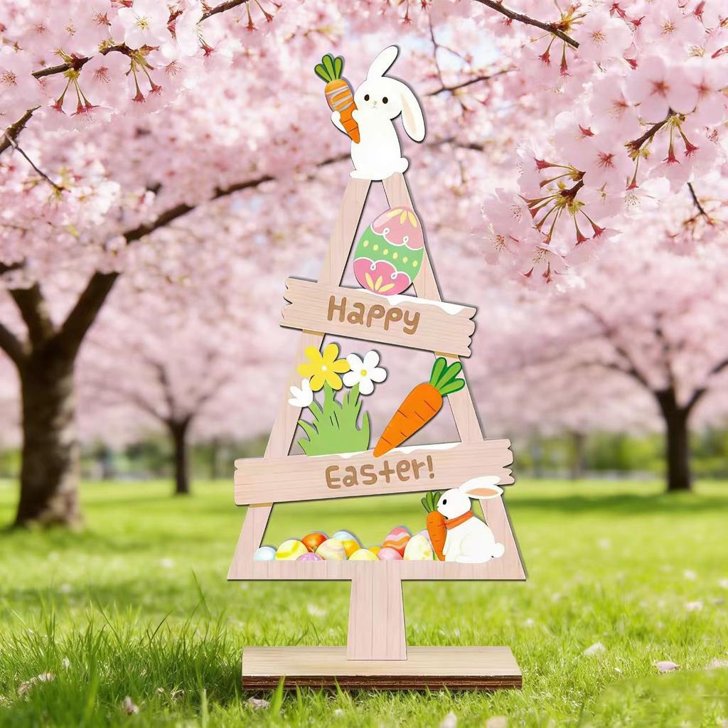 Mini Easter Bunny Decor Wooden Egg Tabletop Ornaments Spring Centerpiece Display Shelf Decorations Holiday Home Scene Crafts