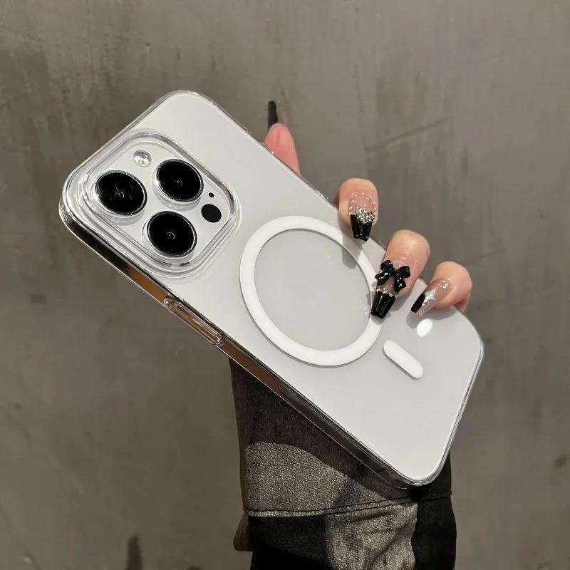 Ultra Thin Transparent Phone Case For iPhone 16 12 14 13 15 Pro Max Plus For Magsafe Magnetic Wireless Charge Clear PC Cover