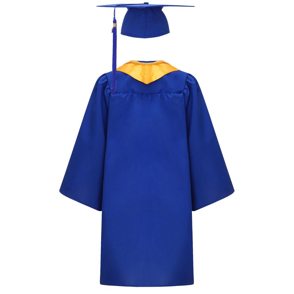 Unisex Kids Graduation Gown Set V Neck Long Sleeve Front Zipper Robe Academic Hat Stole Tassel Ceremony Outfit