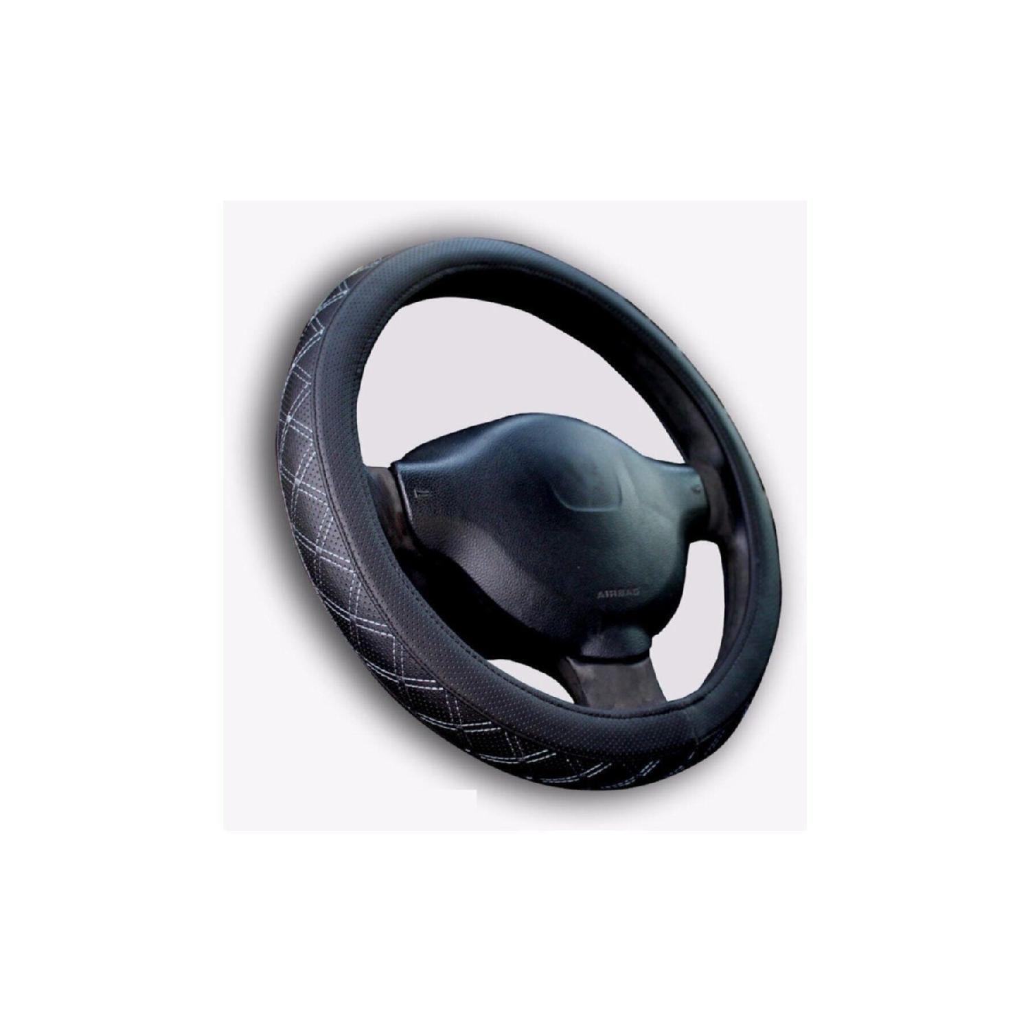 

Чехол на руль, 38 см, защелкивающийся, черный с серой вышивкой, для легковых автомобилей
