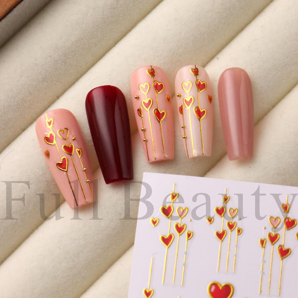 Nail Art Stickers Ins Golden Edge Love Line Valentine's Day Romantic 3D Adhesive Nail Stickers