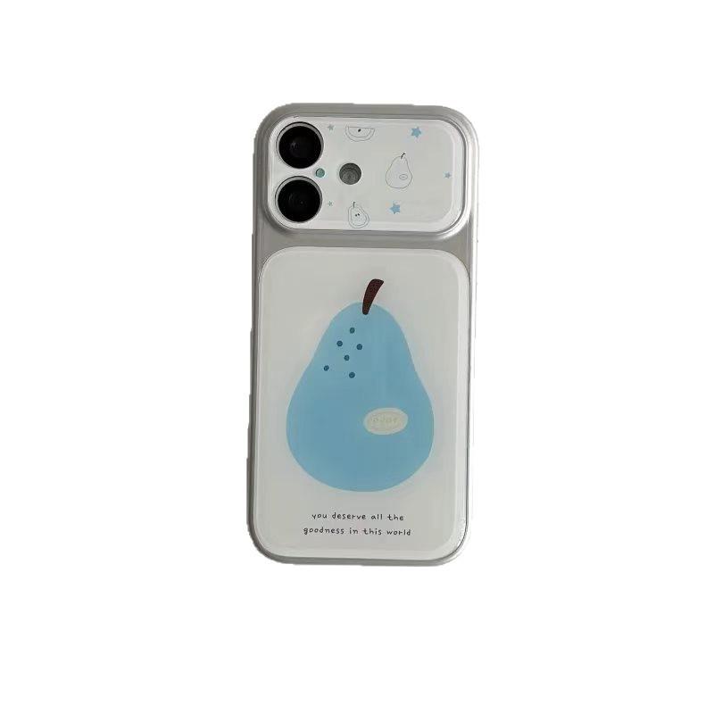 Blue Pear Silicone Case for iPhone 16 Pro Max with Double Electroplated Window