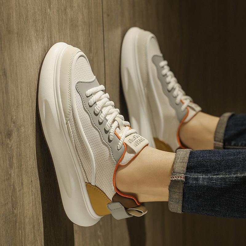 

Men s shoes summer breathable thin mesh thick-soled Forrest Gump board shoes men s sports and leisure students height-increasing white tide shoes 44