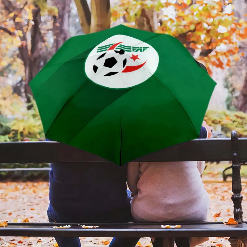 Modello squadra nazionale di calcio dell'Algeria, ombrello pieghevole automatico, design portatile e pieghevole, 8 stecche, un regalo di Natale o di compleanno.