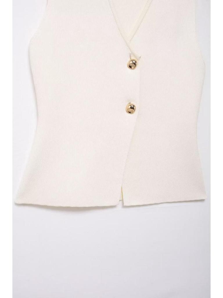 European & American Women's Summer Knit Vest & Skirt Set with Gold Buttons