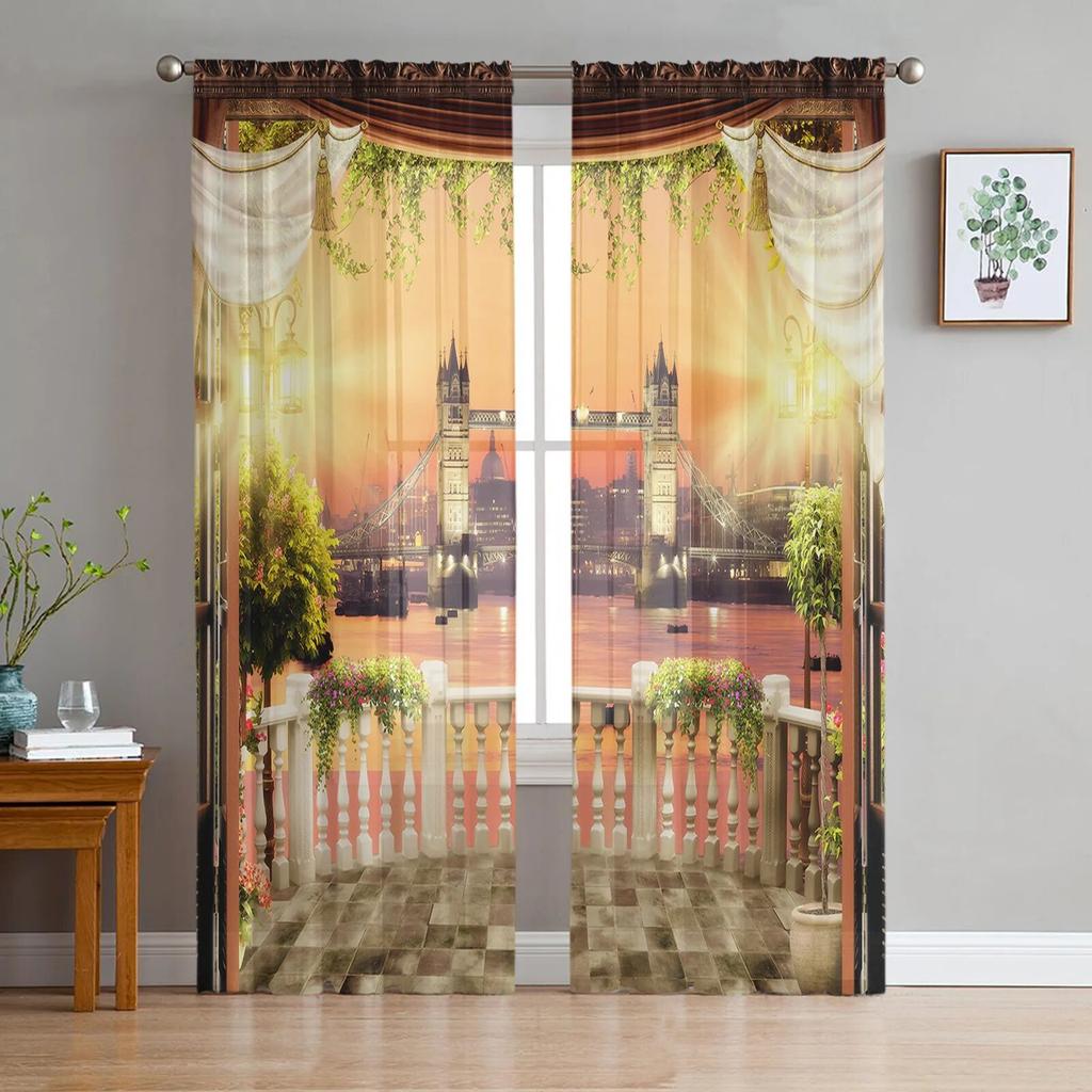 Lake Snow Mountain Forest Chiffon Sheer Curtains For Living Room Home Decoration Window Voile Tulle Curtain Drapes