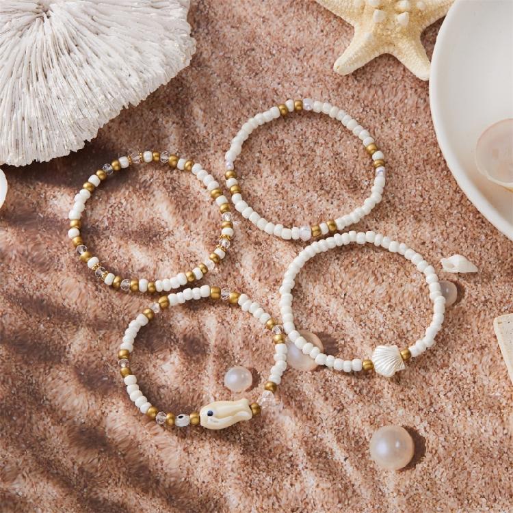 Handgefertigte Muscheln Keramikfisch Armbänder Dehnbare Handgelenkschmuck Stapelbare Sommer Strand Accessoires Für Frauen