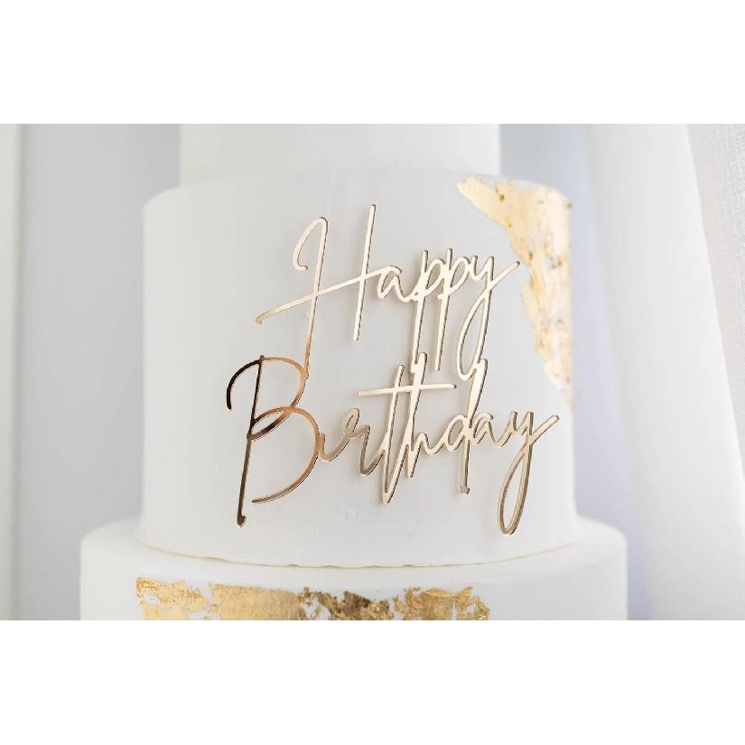 1PCS Happy Birthday Cake Topper,Gold Mirror Acrylic Boy or Girl Cake Sign Decorations,Birthday Cake Charm Supplies for Birthday Party Cake Dessert