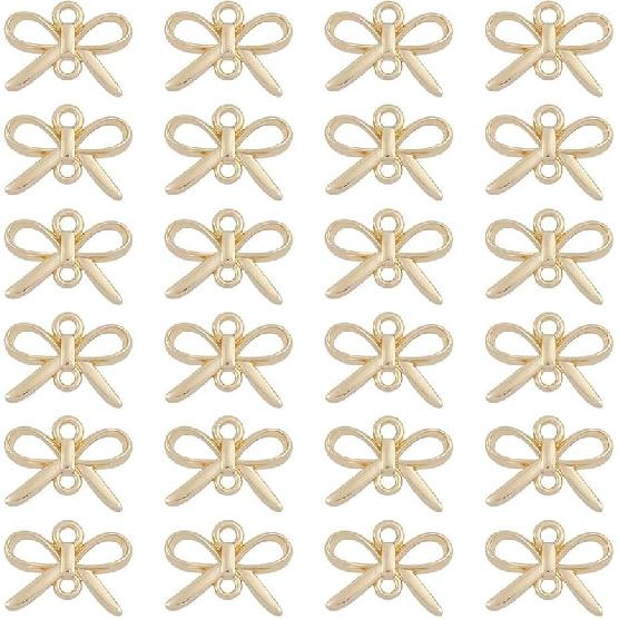 24 Pcs Bow Connector Charms, Real Platinum Plated Brass Bowknot Charms Metal Connector Pendants with 2 Holes for DIY Earrings Bracelet Necklaces