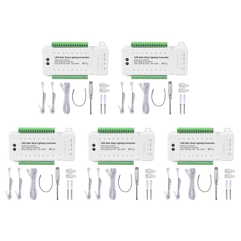 

HHO-5X 16 Channels Led Stair Light Staircase Controller 2 PIR For Indoor Flexible LED COB Strip Light Without Remote Control
