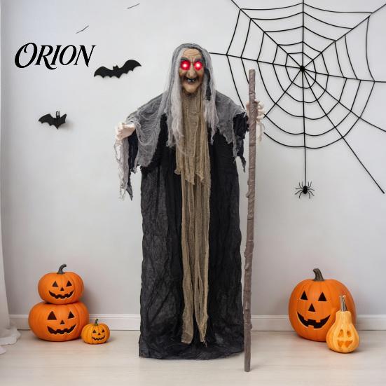 Sound Activated Ghost Figures Halloween Scary Animatronics Witch Decoration, Standing with Creepy Secret Room Accessories Voice, Horror Move, Light-Up
