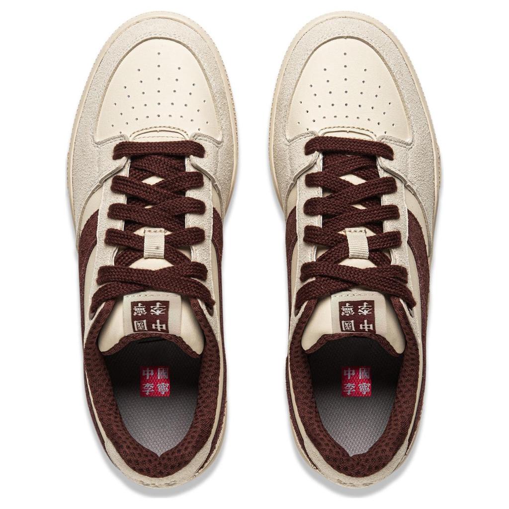 Li Ning Synthetic Leather Zhen Rong 92S Fashion Versatile Non-Slip Wear-Resistant Low-Top Skate Shoes Women Sneakers Light-Red AEPU038-2