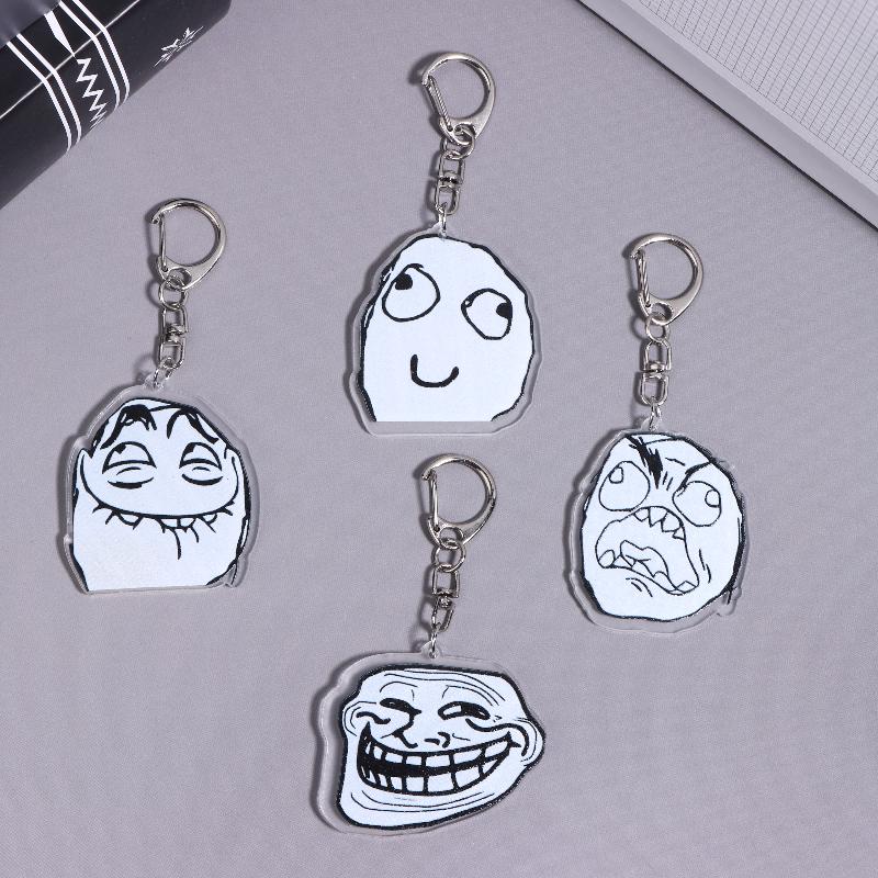 

4 шт. Забавный акриловый брелок Trollface для подвешивания на сумку, аксессуары, кольцо для ключей, подвеска, ювелирные изделия, подарки для друзей 4pcs