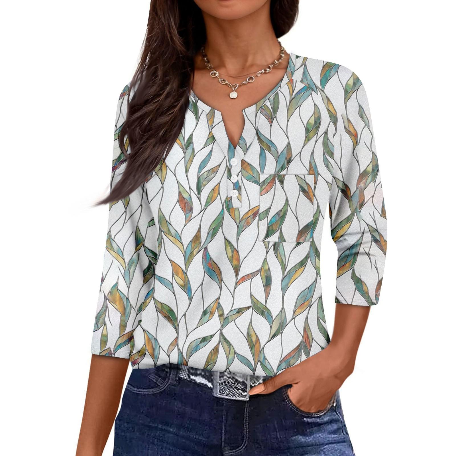 

Жіноча Повсякденна Мода V-подібний Виріз Вільний Універсальний Квітковий Принт Рукави Три Чверті S білий