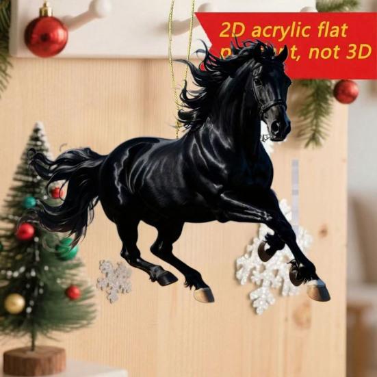 2D Horse Hanging Ornament Acrylic Flat Horse Decoration Christmas Tree Ornament for Horse Lovers Equestrian Gifts Holiday Decor