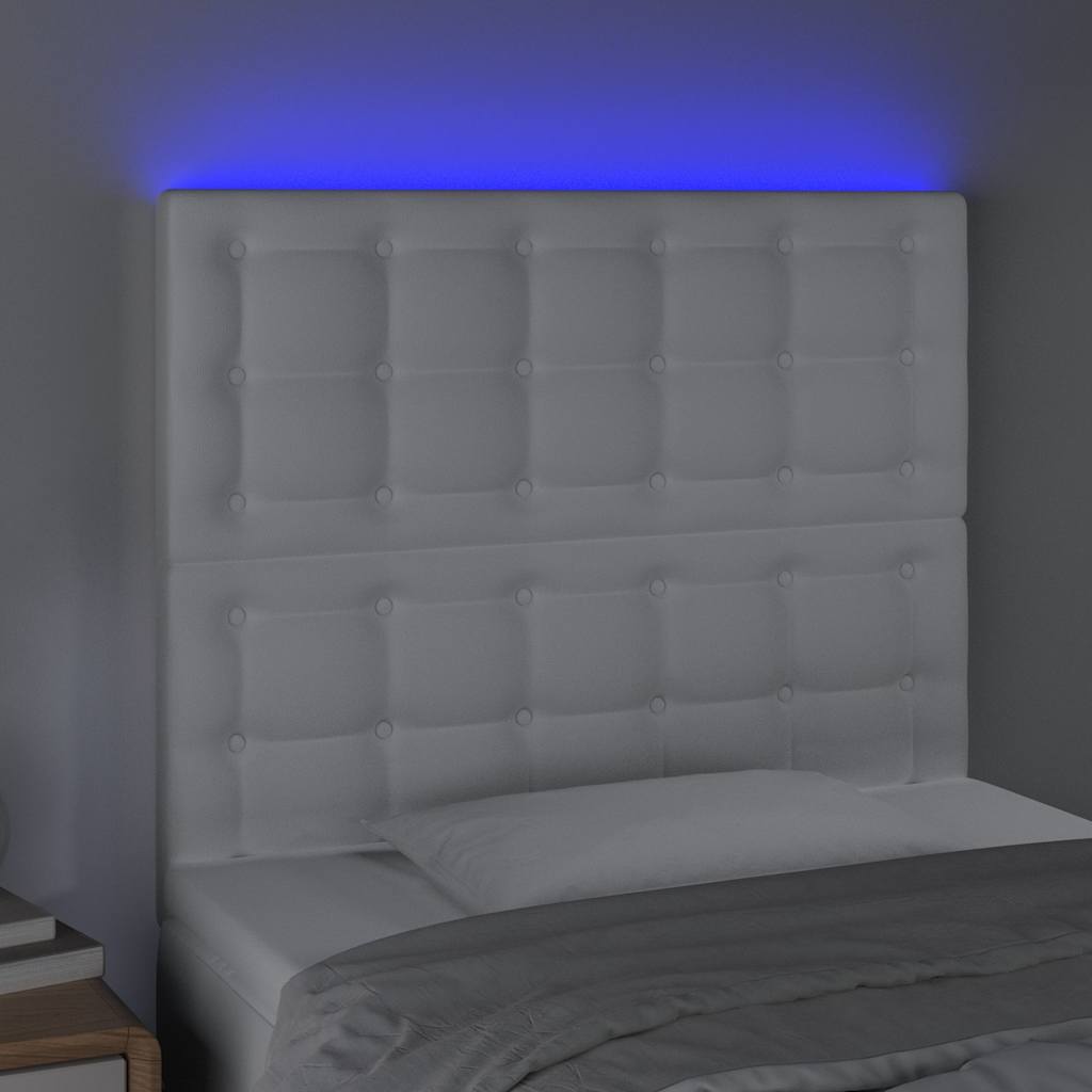 vidaXL LED Kopfteil Weiß 90x5x118/128 cm Kunstleder