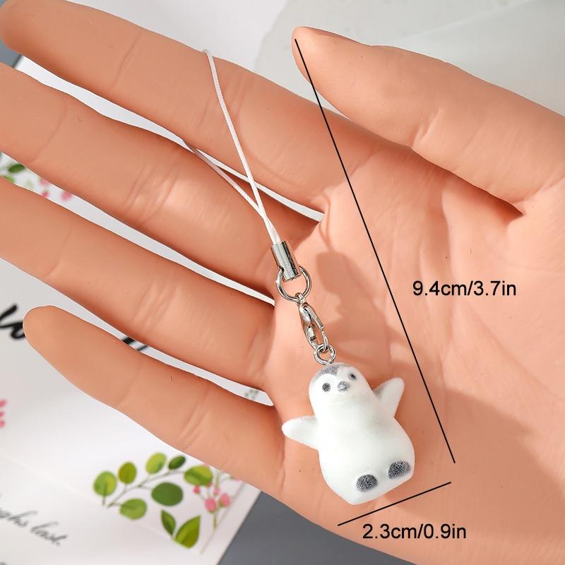 Flocking Penguin Hippopotamus Animal Keychains Phone Lanyard Resin Cute Tiger Beaver Bear Rhinoceros Bag Earphone Case Pendant