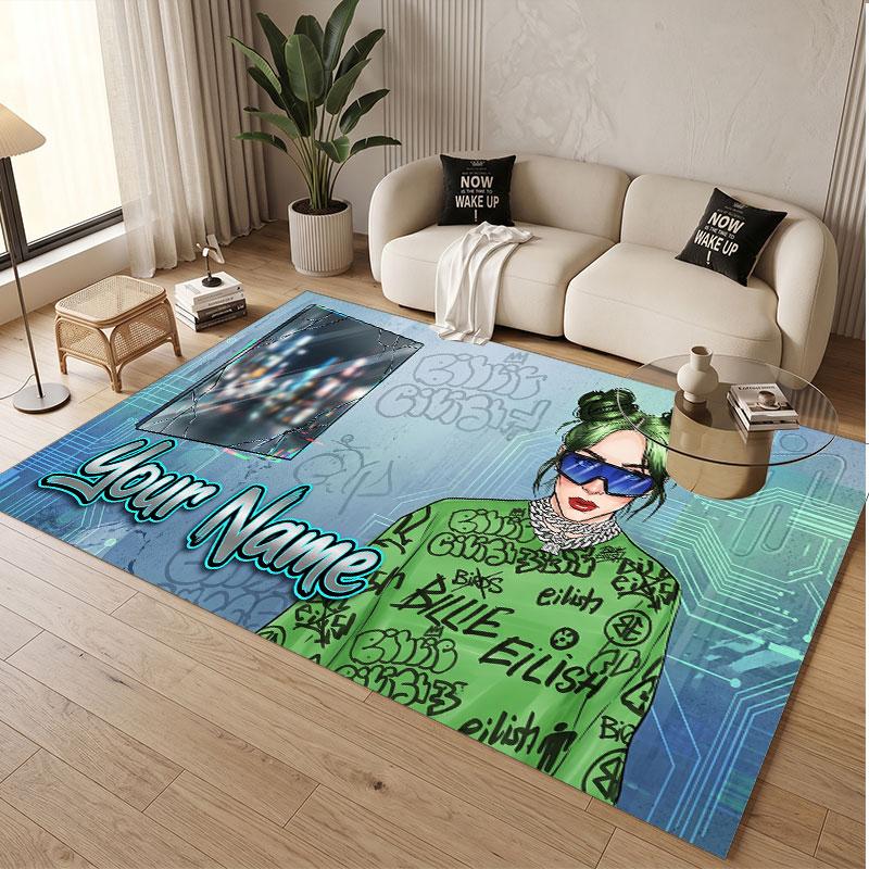 Custom Name Crystal Velvet Rug,Billie Eilish Comfortable Anti Slip Floor Mat For Room Decoration