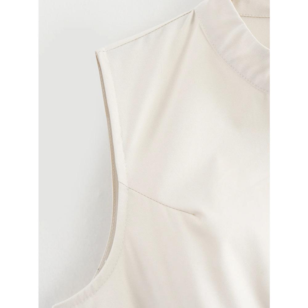 Sleeveless SpliAed Zipper Maxi Dress Women Elegant High Waist Slim Pleated Long Dresses OffiAe Lady Street Robes Female