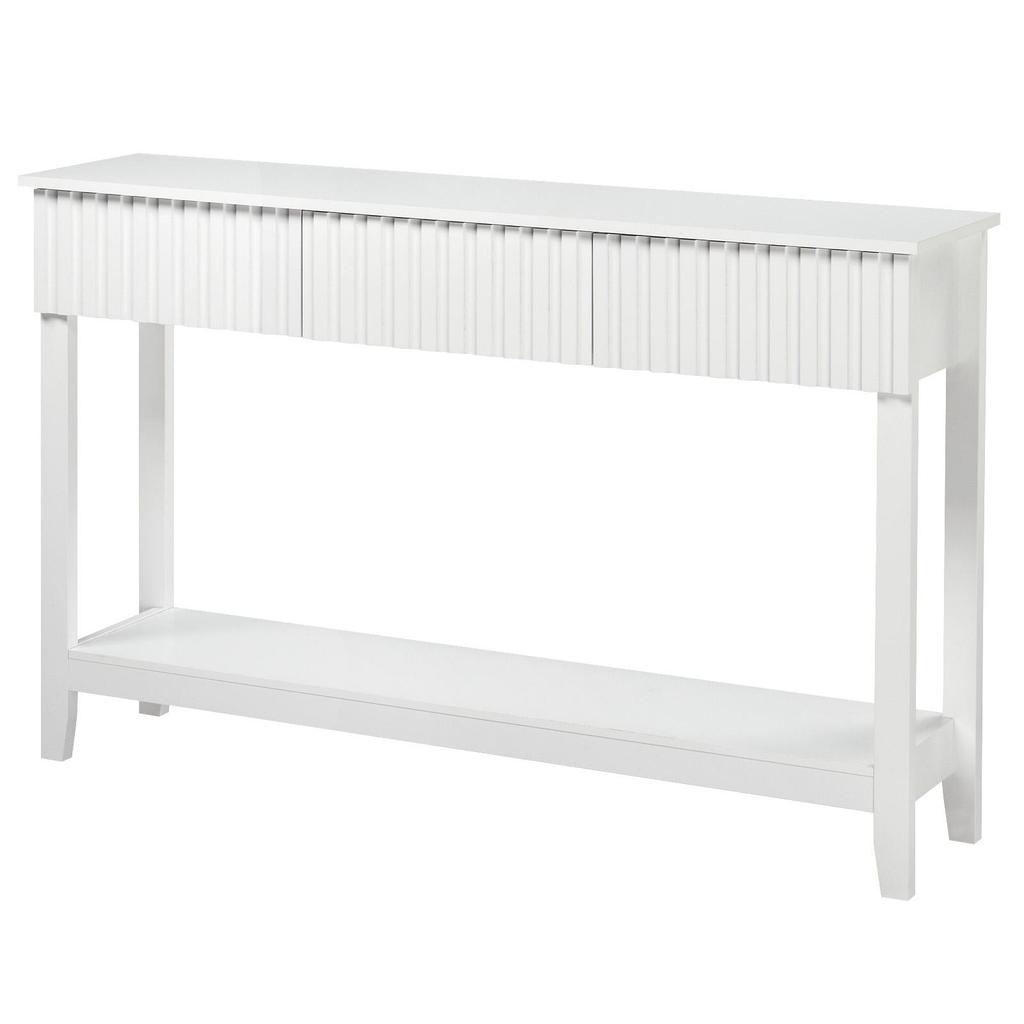 Modern Console Table with 3 Drawers and Open Storage Shelf, Entryway Table Narrow Long Sofa Table Hallway Foyer Table Behind Couch Table, White