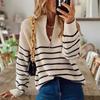 Women's High Neck Sweater: Autumn/Winter Striped Color Block Long Sleeve Zipper Pullover Knitwear