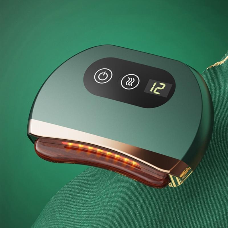 Electric Guasha Massager with Built In Heating System and Multiple Frequency Vibration for Face & Body Wellness Therapy