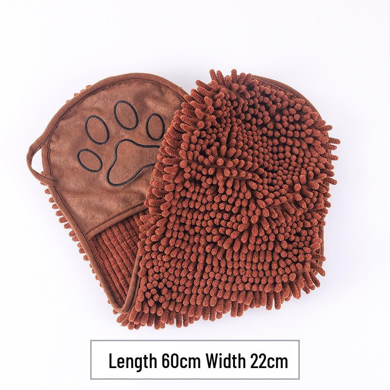 Chenille Dog & Cat Exfoliating Bath Towel Glove - Absorbent & Quick-Drying