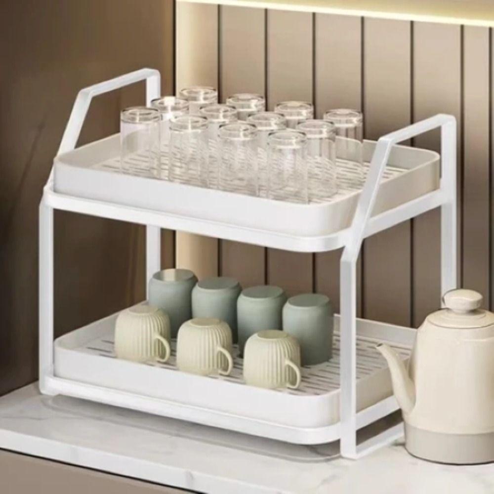 With Drip Tray Countertop Storage Rack Plastic + Carbon Steel Wine Glasses Holder  Bathroom