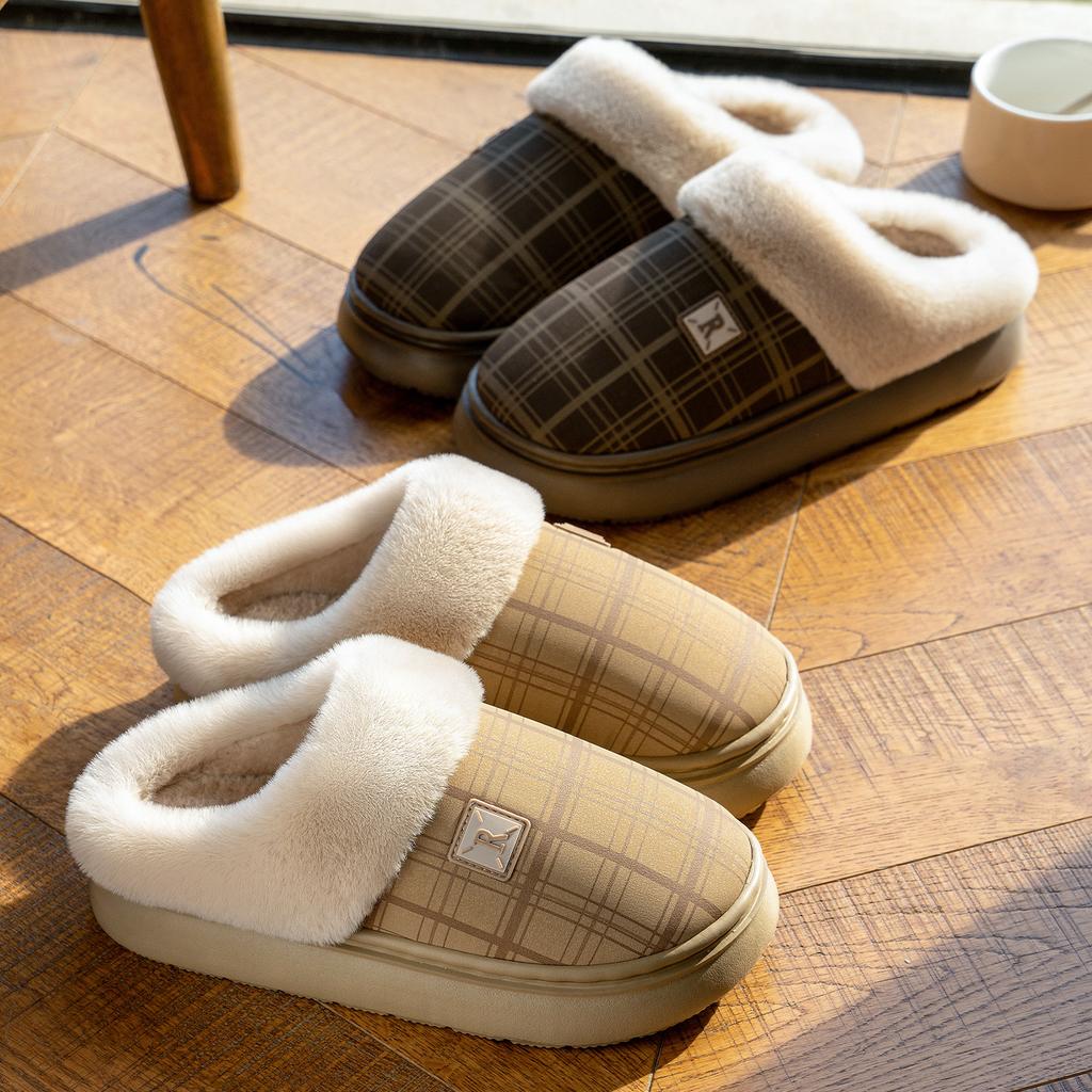 PU Leather Waterproof Cotton Slippers Autumn and Winter Home Thick Bottom Non-slip Velvet Warm Advanced Comfortable Cotton Mop
