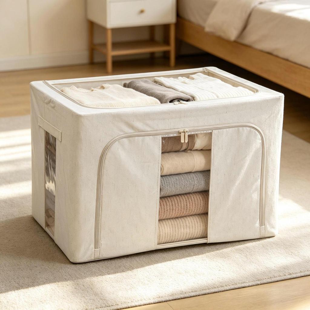 Tianshan Foldable Cotton Linen Storage Box with Steel Frame