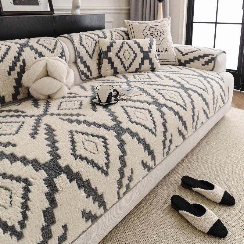 Simple Thick Plush Sofa Cover Modern Soft Comfortable Dust-proof Seat Pad Durable Non-slip Furniture Protector for Living Room