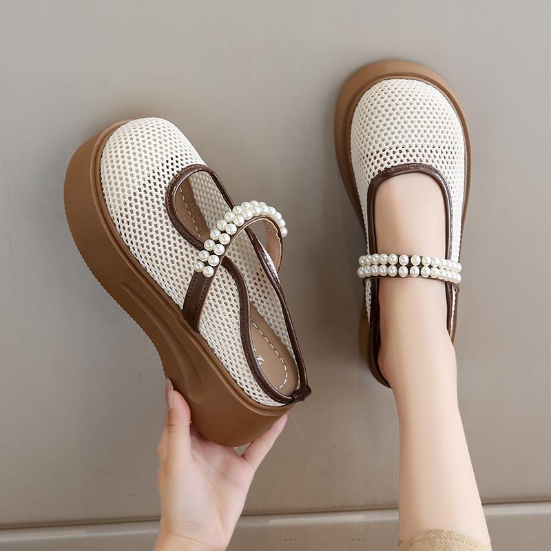 

Женские летние тапочки, повседневные сандалии для девочек, сабо с открытой спиной, большие размеры, симпатичные тапочки на платформе для увеличения роста 34 бежевый