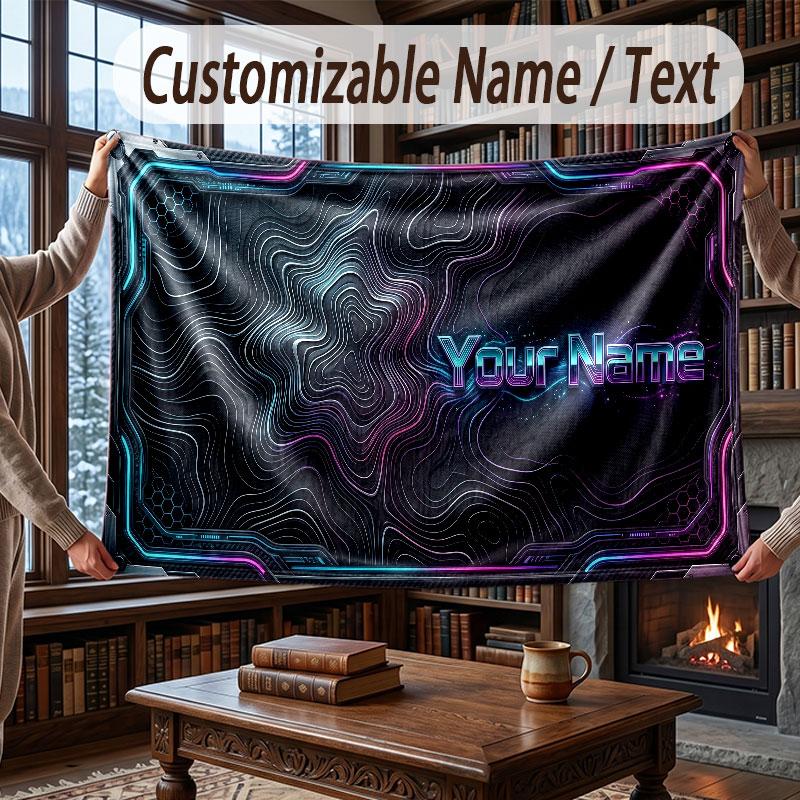City Cyberpunk Theme Throw Blanket Custom Name Text Personalized Blanket Soft Cozy Blanket for Home Sofa Bed
