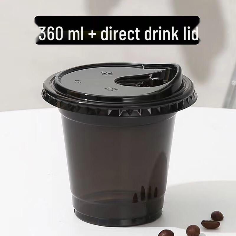Lainuo 350 мл Утолщенные Черные Одноразовые Стаканы для Холодных Напитков с Крышками для Прямого Питья