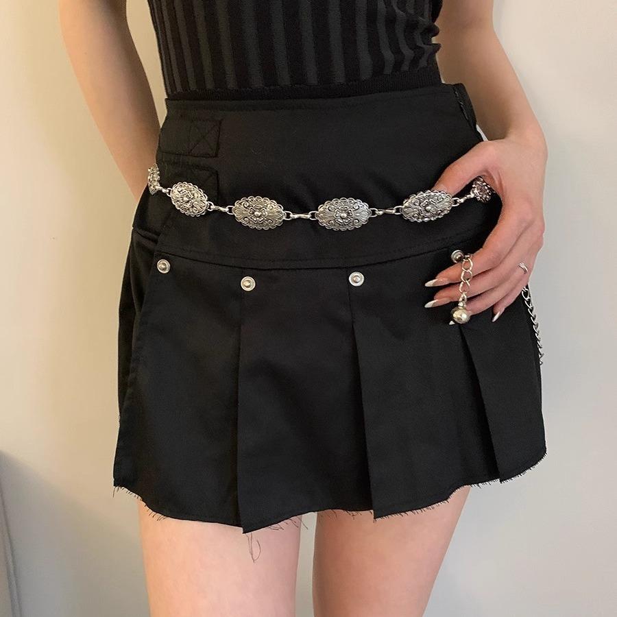 Ethnic Style Ancient Silver Metal Waist Chain Women'S Skirt Retro Chain Belt Decoration Suit Pants Accessories