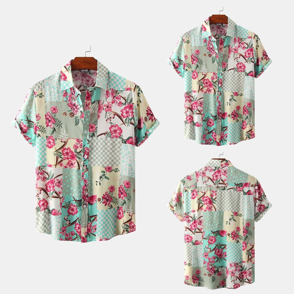2026 Summer Men's Short Sleeve Floral Shirt - European and American Style