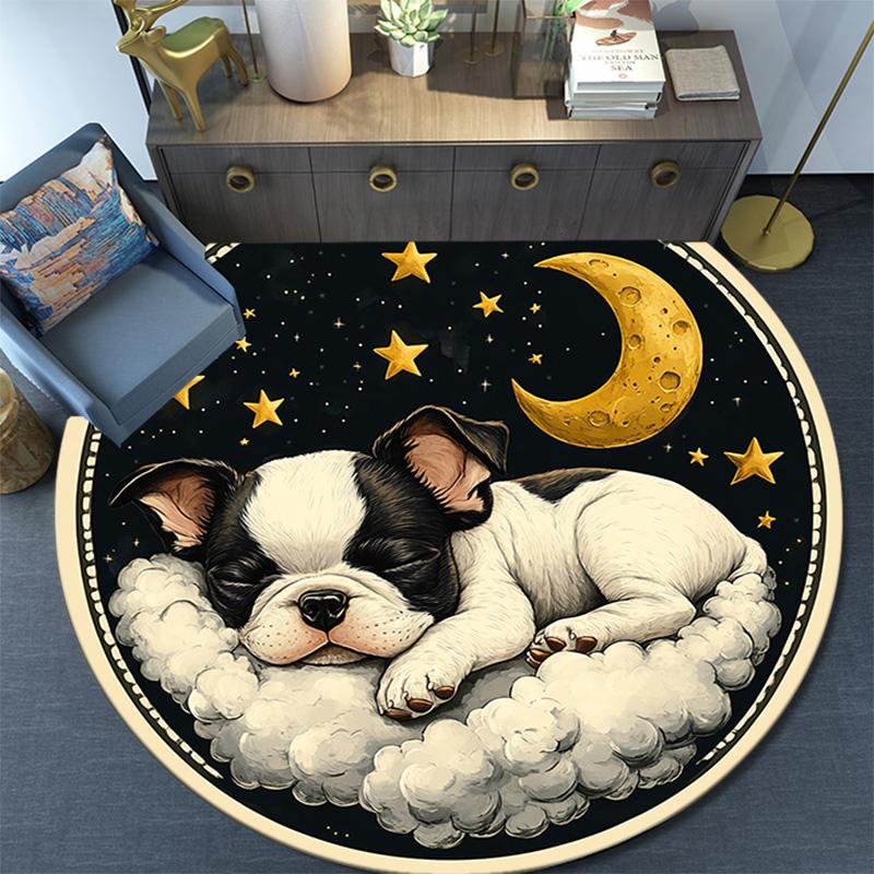 Sleeping French Bulldog Round Area Rug,Carpet Rug for Living Room Bedroom Sofa Playroom Decor,Non-slip Floor Mat