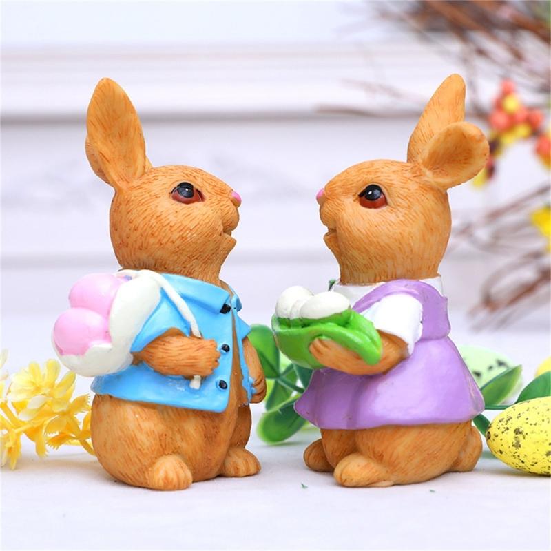 Handcrafteds Easters Bunnys Resins Figurine for Festive Home Decoration and Seasonal Celebration
