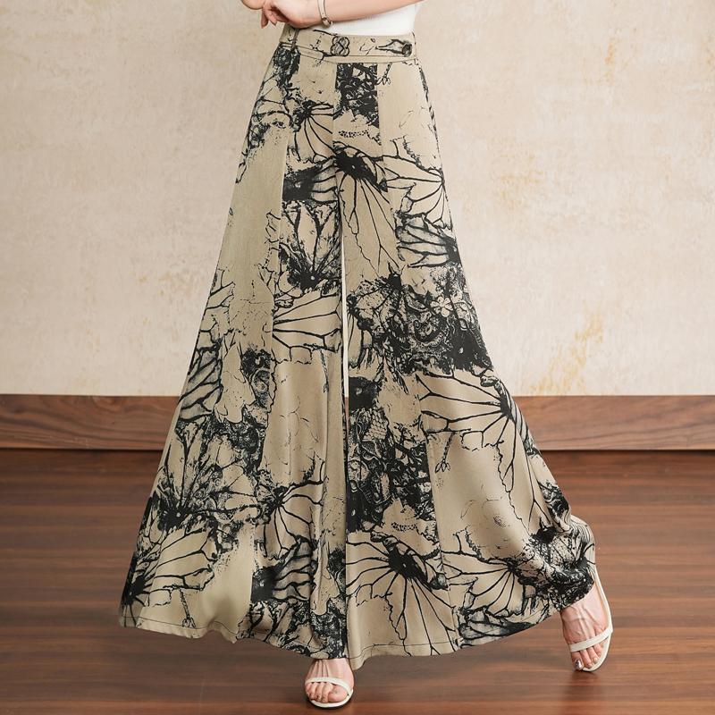 Women's Floral Print High Waist Wide Leg Pants – Flowy Palazzo Trousers (Size 27-33)