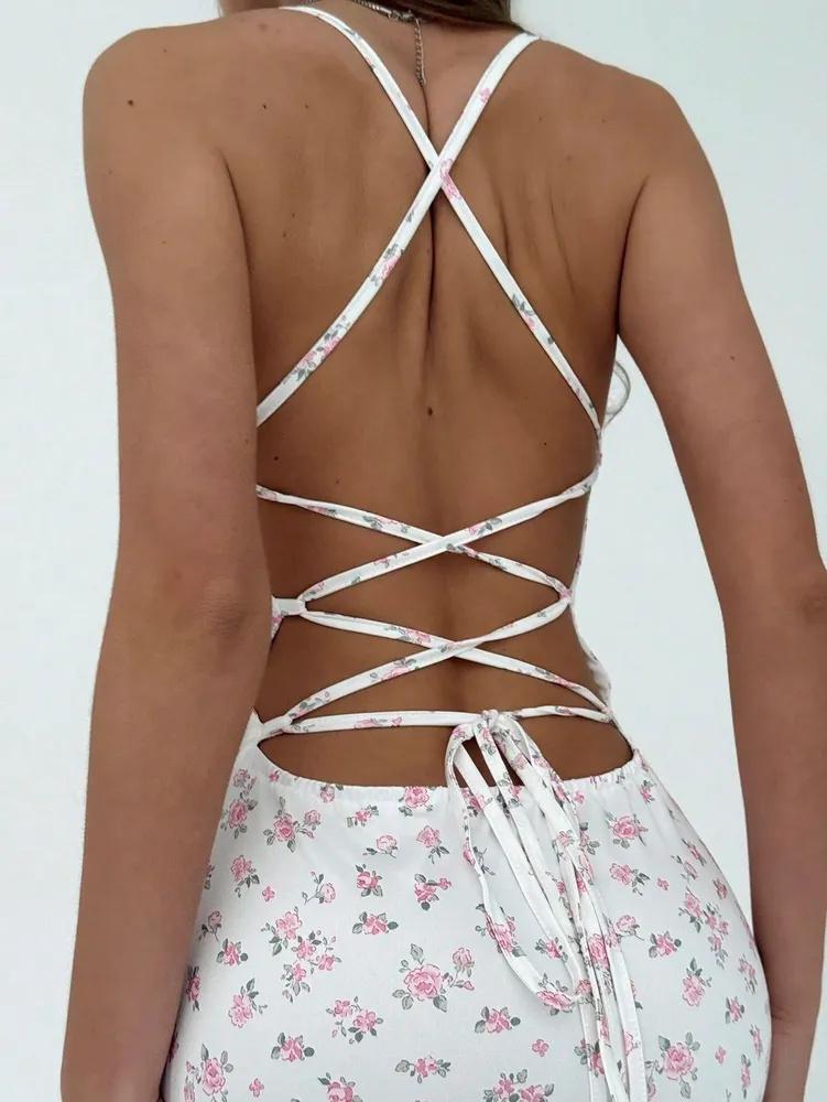 Dresses phumee Disty Floral Printing Backless Back Tie AE055