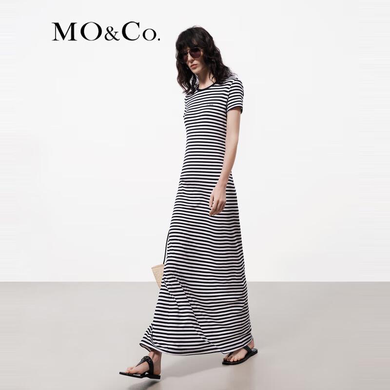 MO&Co. French Sailor Stripe Slit Long Dress