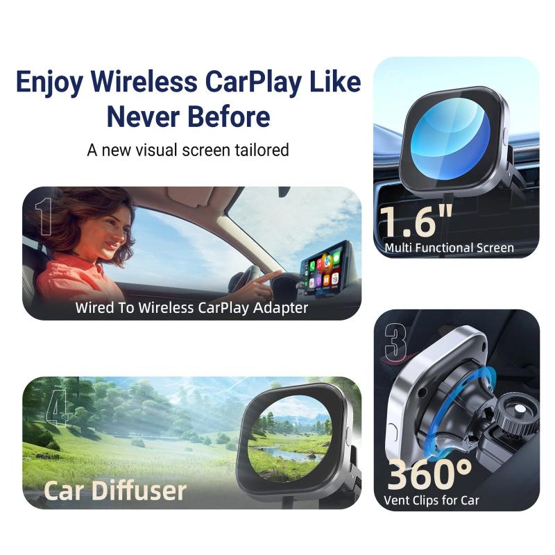 Wired To Wireless CarPlay Converter, Car Smart Connectivity and Entertainment System Adapter, Upgraded Air Freshener Clip