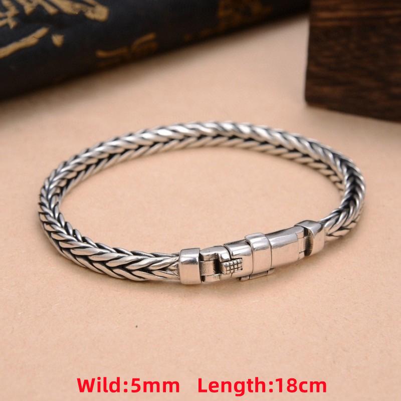 100% S925 Sterlingsilber Handgefertigt Gewebt Retro Dominanter Stil Persönlichkeit Kiel Mann Frau Reines S925 Silber Armband Schmuck None&Carry certificate