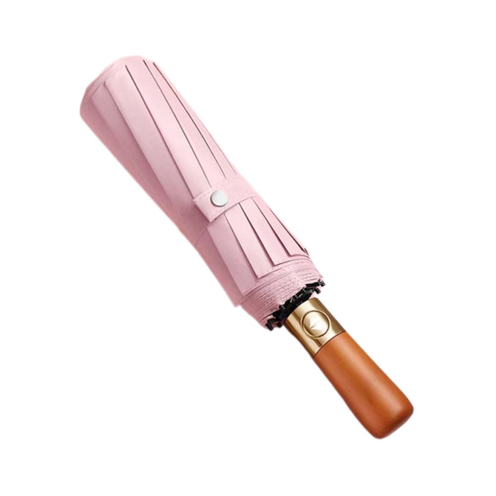 Fully Automatic 144-Rib Premium Light Luxury Wooden Handle Umbrella Black Glue UV-Resistant Windproof Folding Parasol Rain Gear
