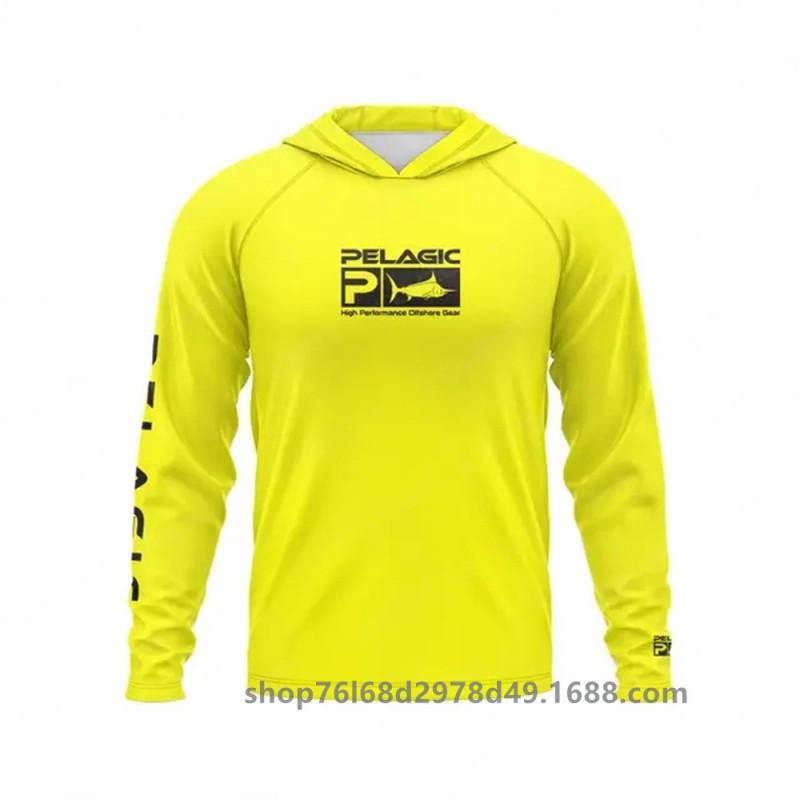 Mens UPF 50 Quick-Dry Fishing Shirt With Hood Long Sleeve Sun Protection Top Outdoor Angling Wear