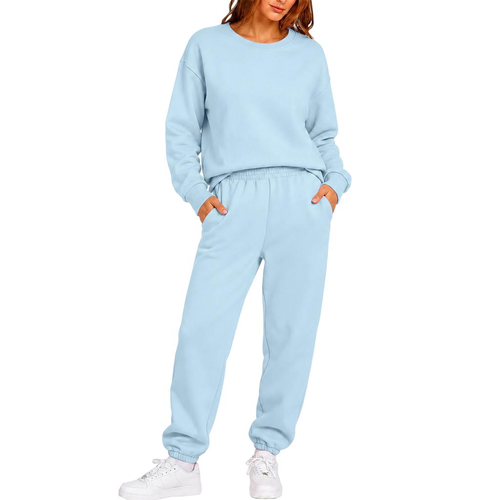 Damen Langarm Rundhals Sweatshirt und Jogginghose 2-teiliges Set