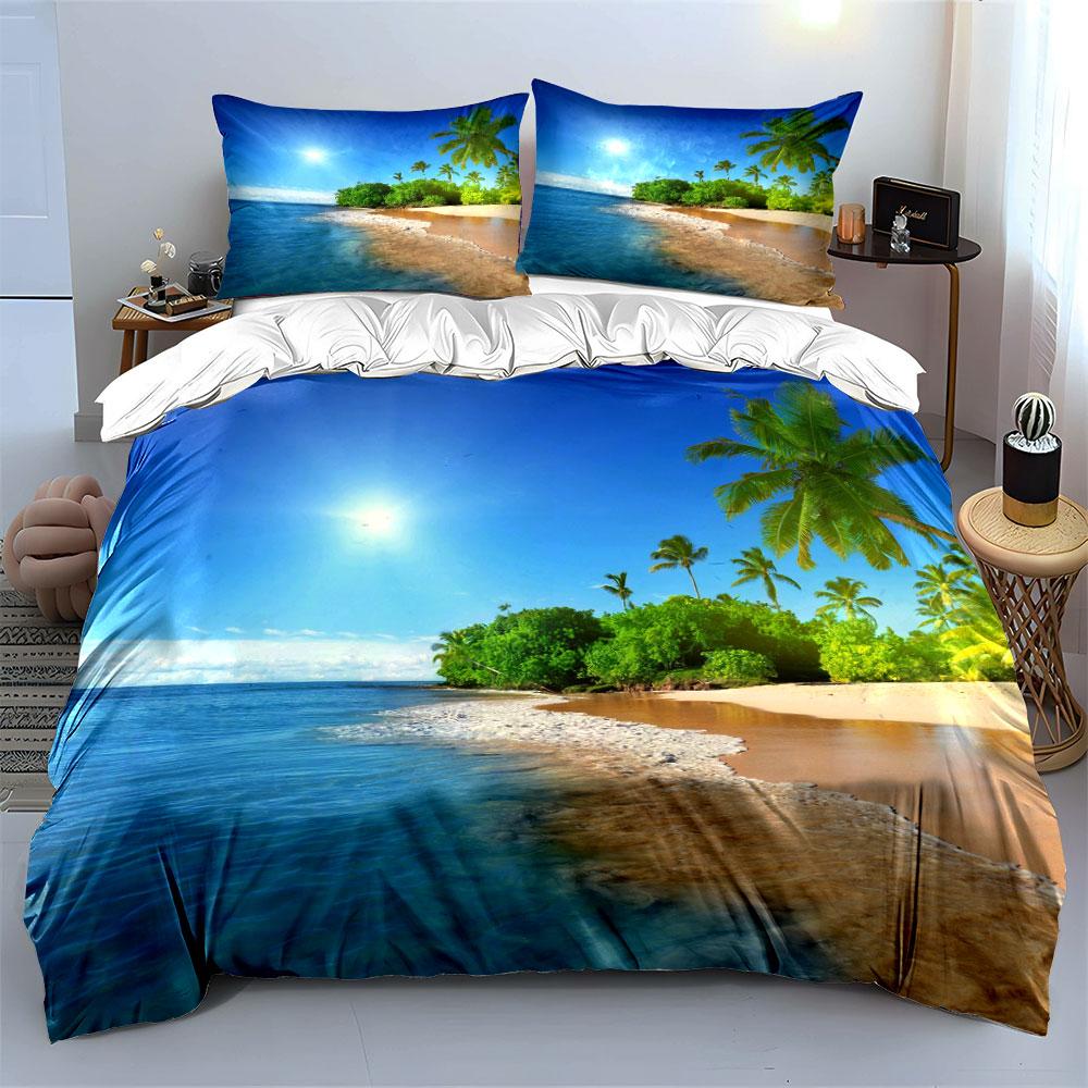 Tropical Beach with Palm Trees. Bedding Sets Duvet Cover Sets Duvet Covers Pillowcases(1 * Duvet Cover 2 * Pillowcases Without Duvet Insert)